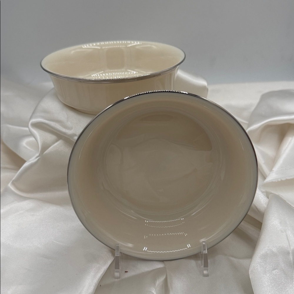 Lenox Solitaire Fruit Bowls (2) ivory Bone China with a Platinum Band.